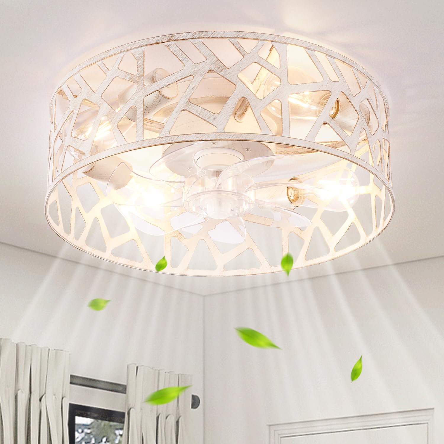 Wheatronic Flush Mount Fandelier Ceiling Fan with Lights and